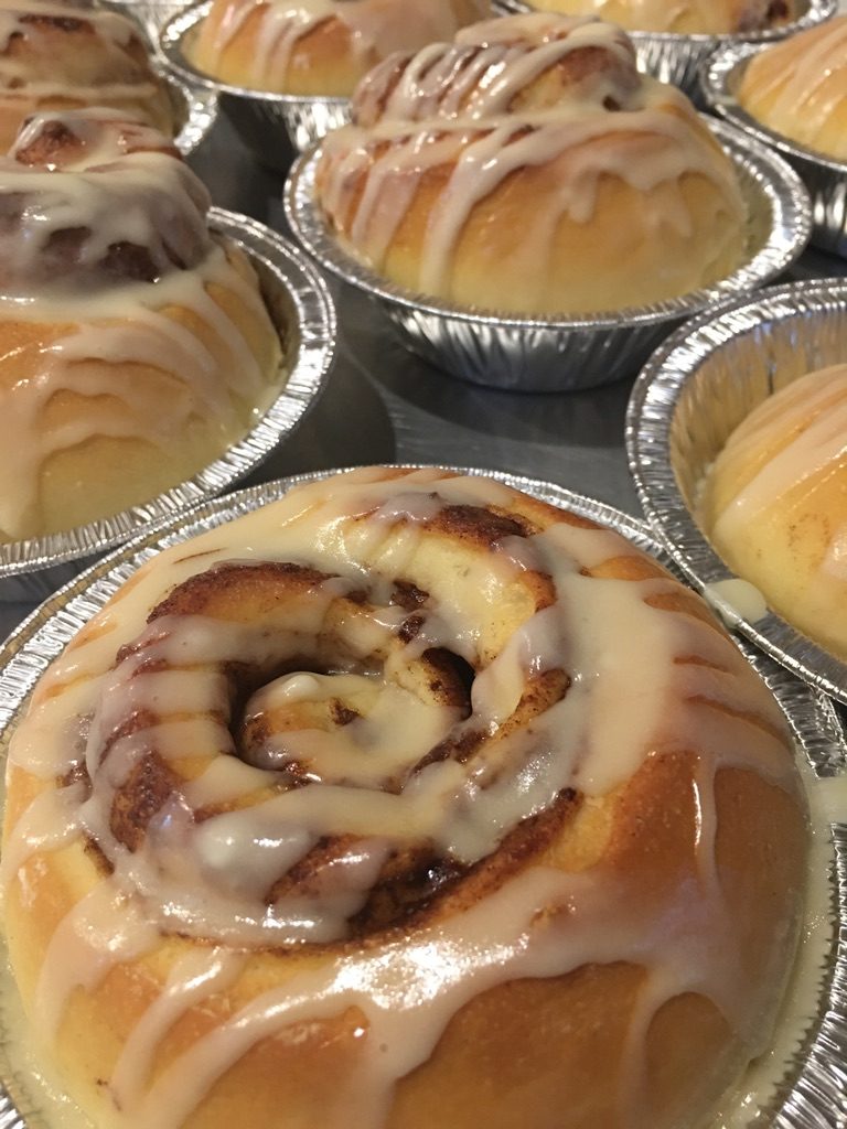 Glazed cinnamon rolls fresh from the oven